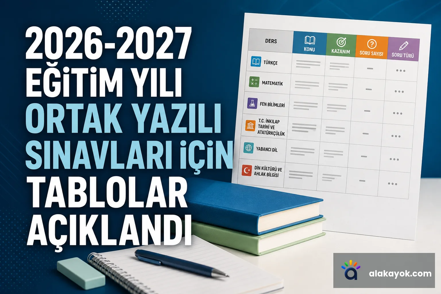 2026-2027 Eğitim Yılı Ortak Yazılı Sınavları İçin Tablolar Açıklandı