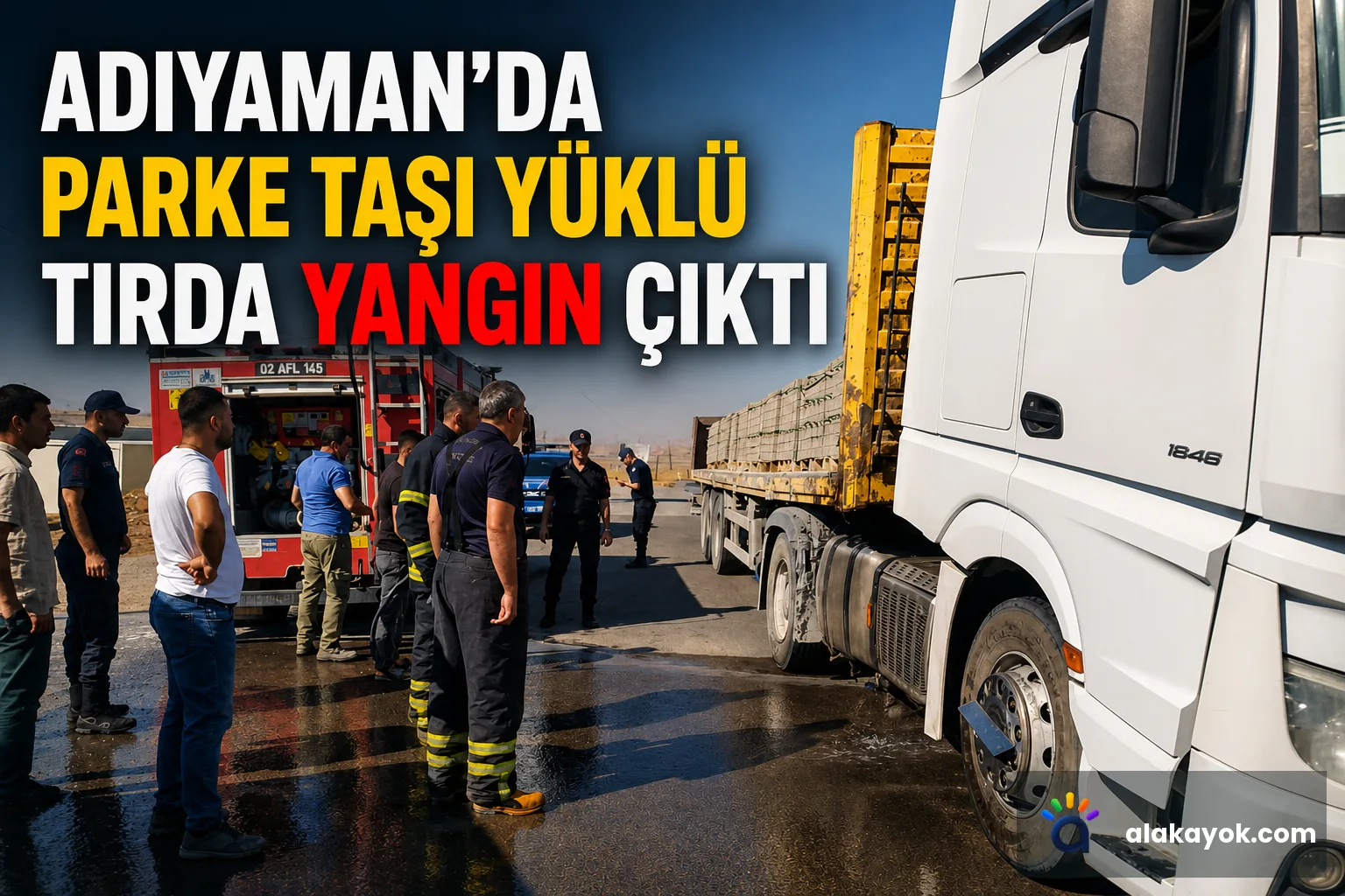 Adıyaman'da Parke Taşı Yüklü Tırda Yangın Çıktı