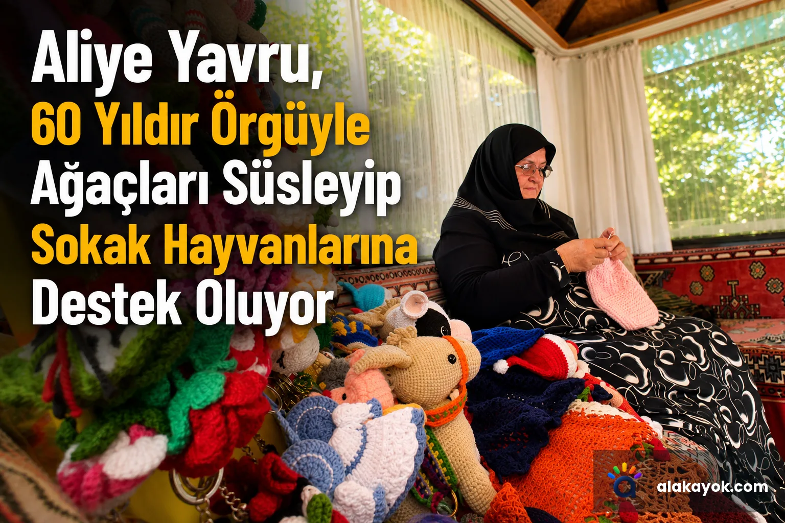 Aliye Yavru, 60 Yıldır Örgüyle Ağaçları Süsleyip Sokak Hayvanlarına Destek Oluyor