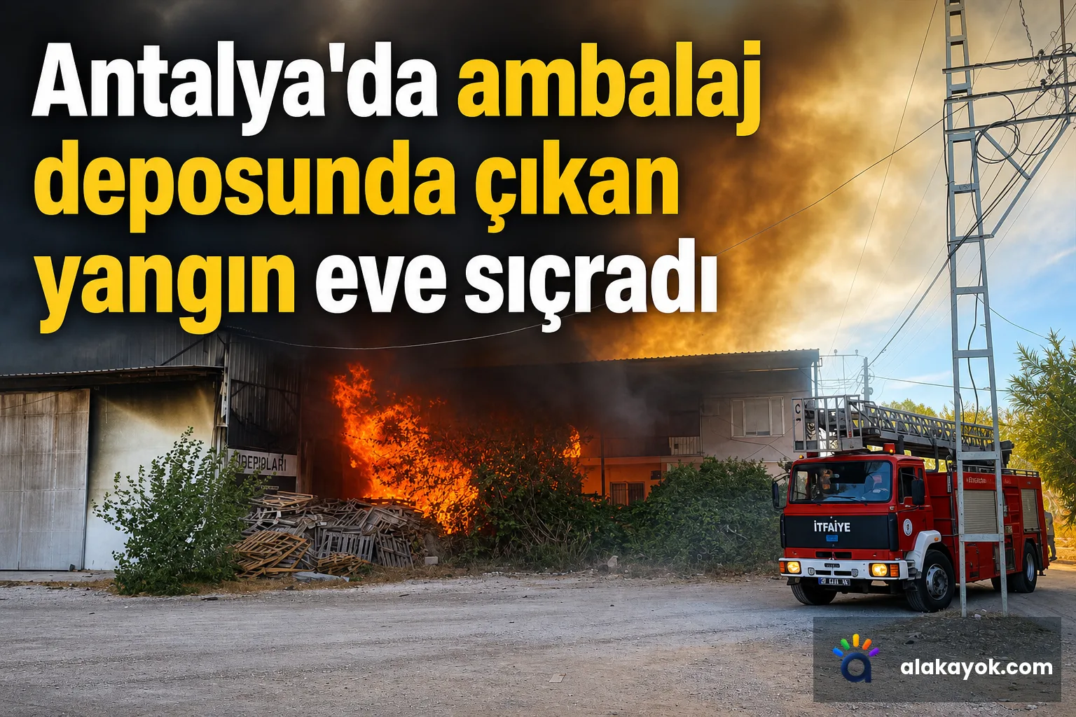 Antalya'da ambalaj deposunda çıkan yangın eve sıçradı