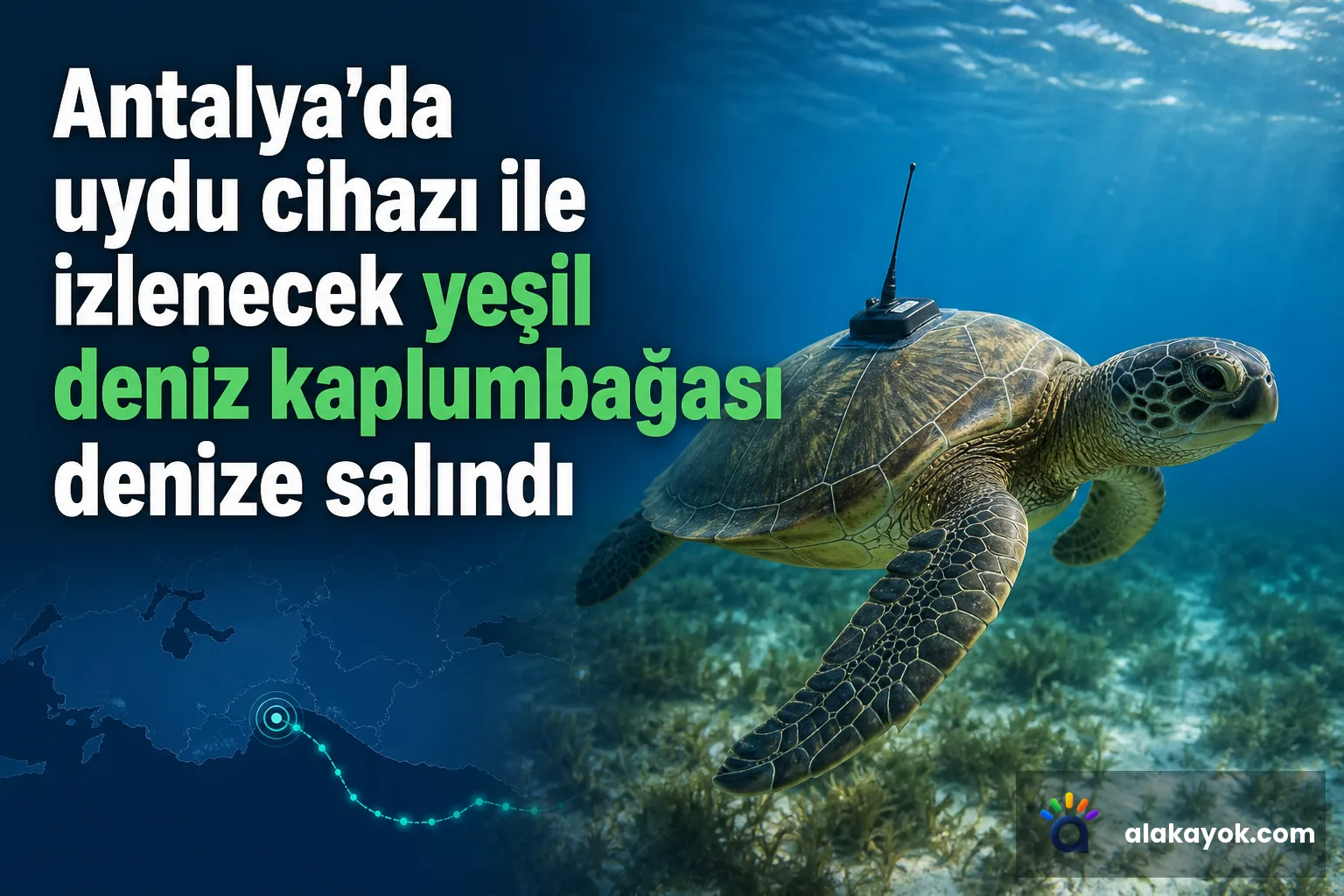 Antalya'da uydu cihazı ile izlenecek yeşil deniz kaplumbağası denize salındı