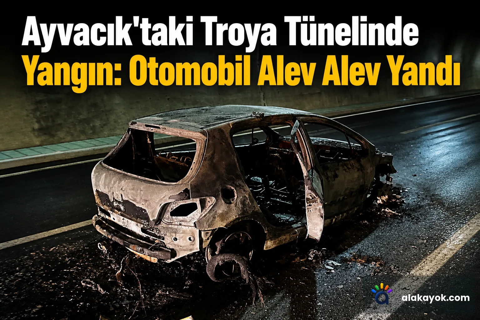 Ayvacık'taki Troya Tünelinde Yangın: Otomobil Alev Alev Yandı
