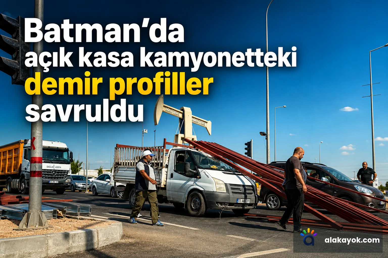 Batman'da açık kasa kamyonetteki demir profiller savruldu