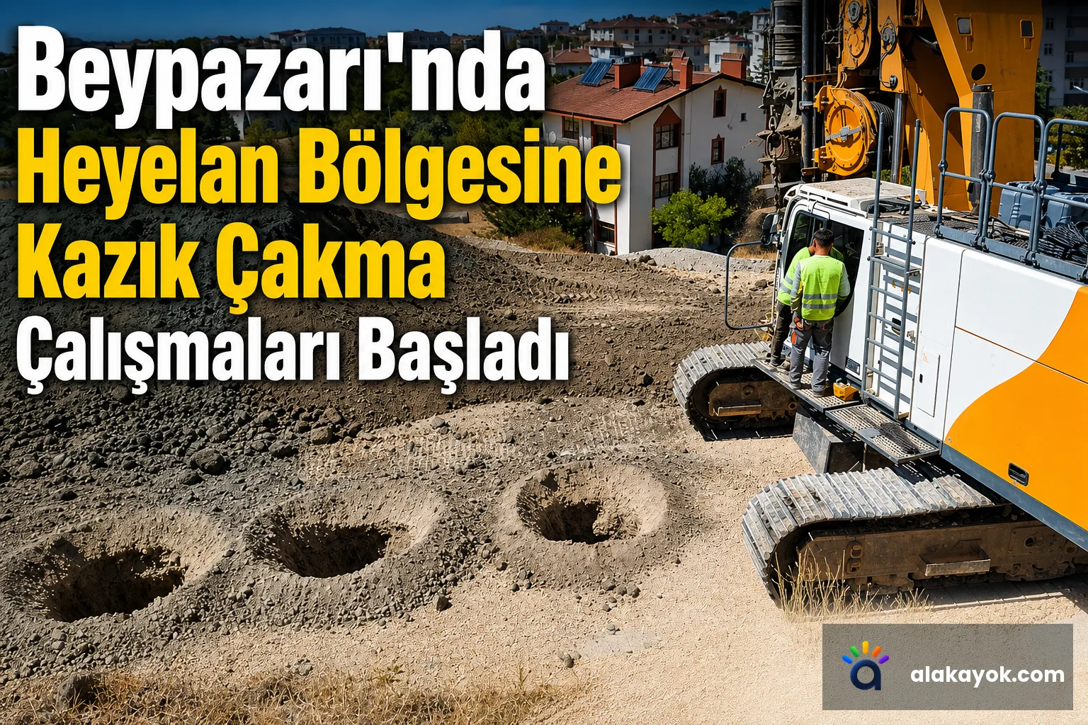 Beypazarı'nda Heyelan Bölgesine Kazık Çakma Çalışmaları Başladı