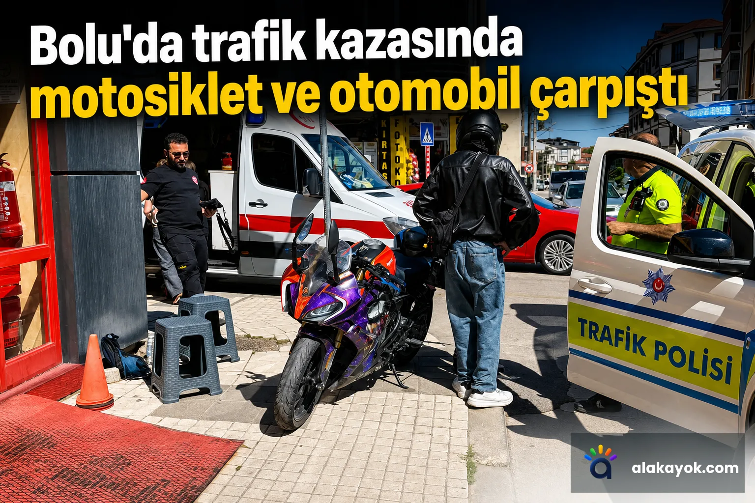 Bolu'da trafik kazasında motosiklet ve otomobil çarpıştı
