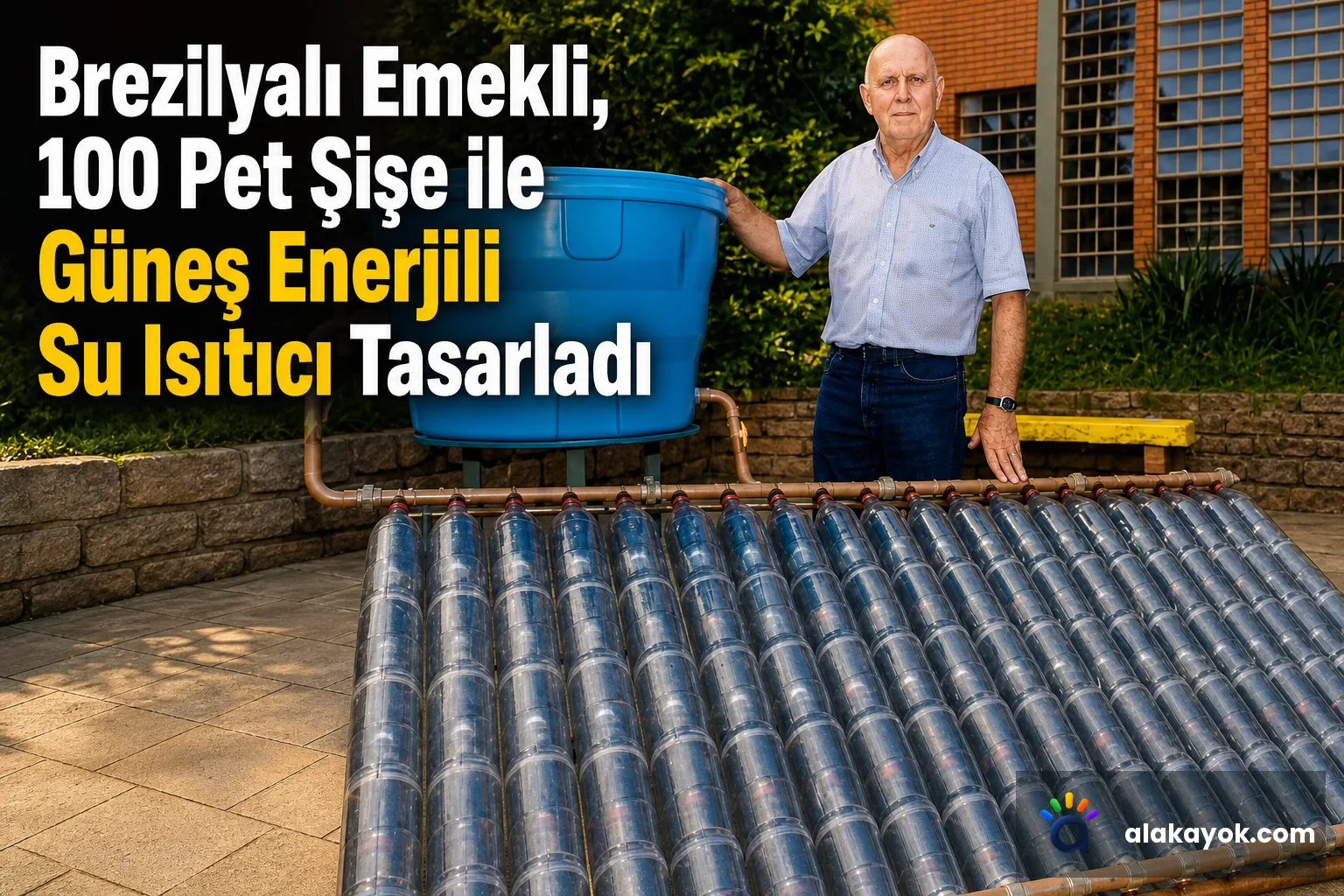 Brezilyalı Emekli, 100 Pet Şişe ile Güneş Enerjili Su Isıtıcı Tasarladı
