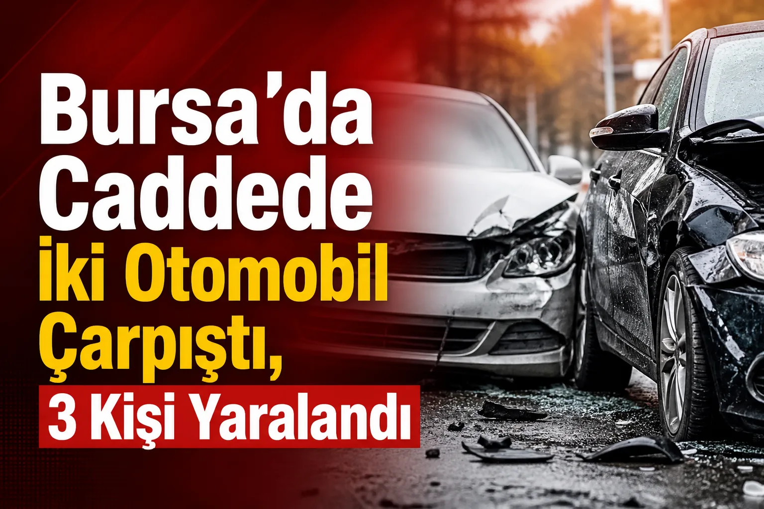Bursa'da Caddede İki Otomobil Çarpıştı, 3 Kişi Yaralandı