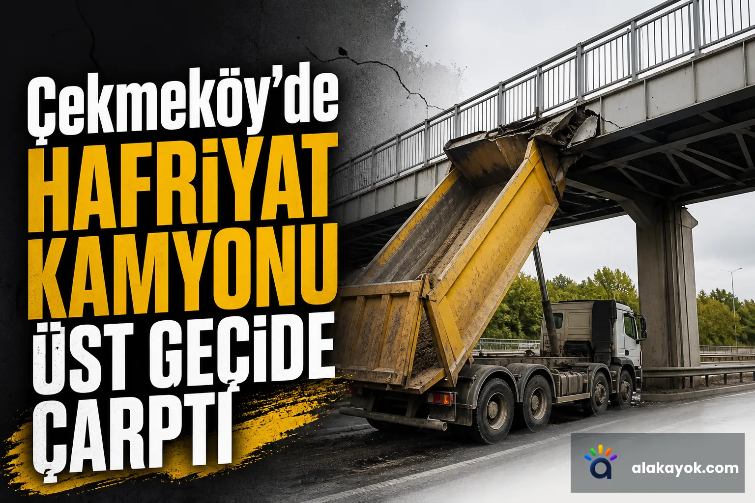 Çekmeköy'de Hafriyat Kamyonu Üst Geçide Çarptı