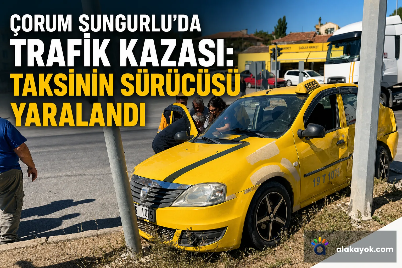 Çorum Sungurlu'da Trafik Kazası: Taksinin Sürücüsü Yaralandı