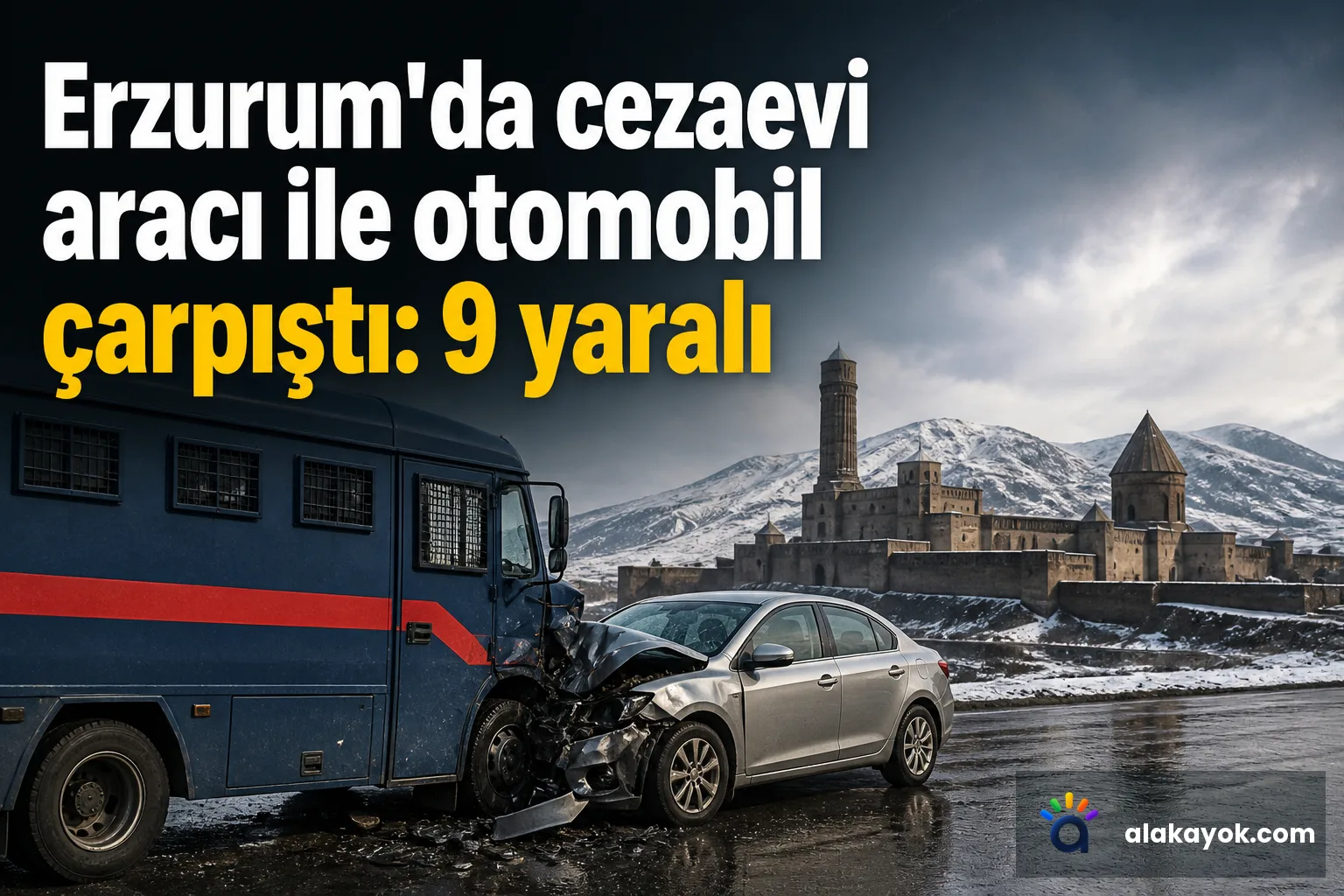 Erzurum'da cezaevi aracı ile otomobil çarpıştı: 9 yaralı