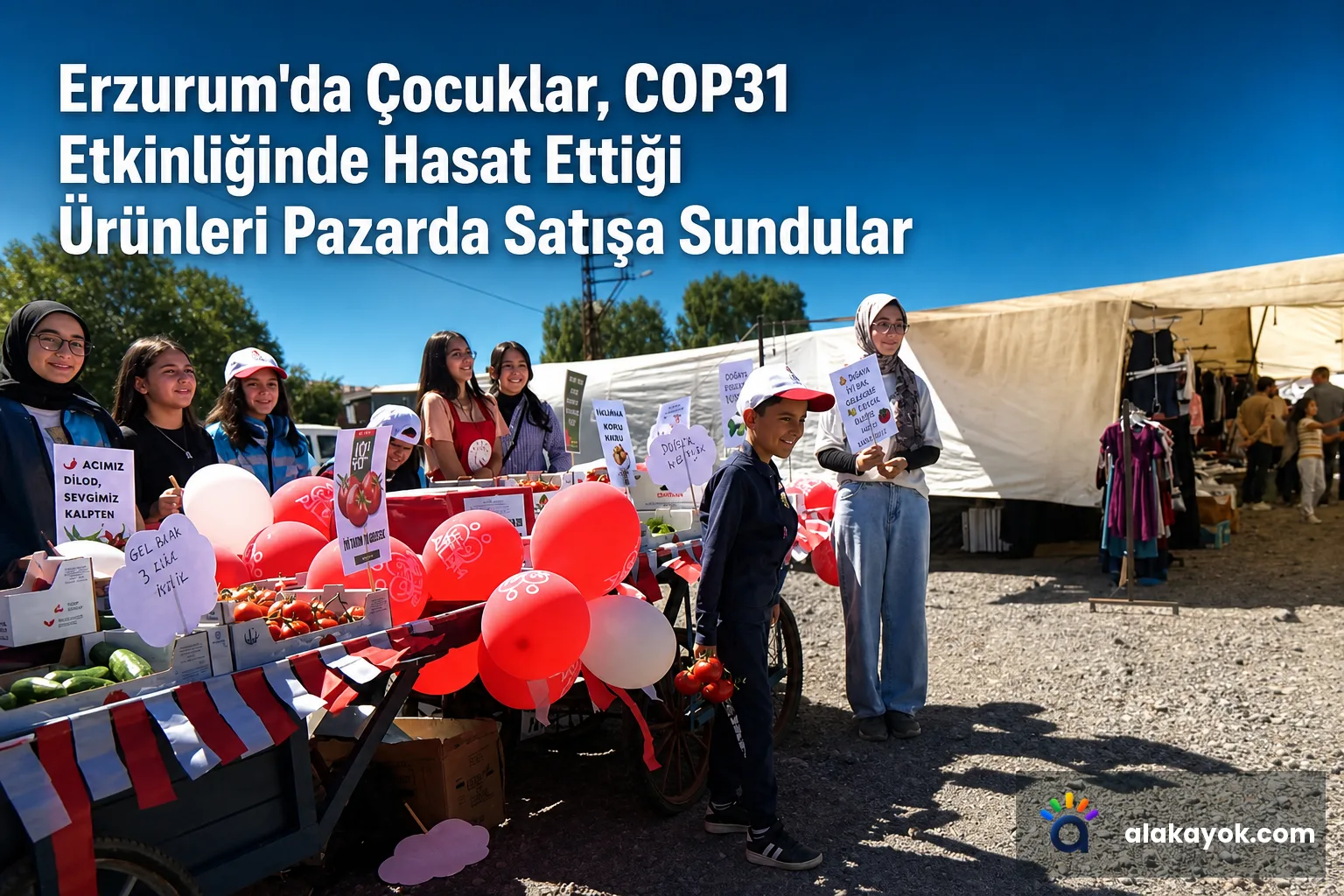 Erzurum'da Çocuklar, COP31 Etkinliğinde Hasat Ettiği Ürünleri Pazarda Satışa Sundular