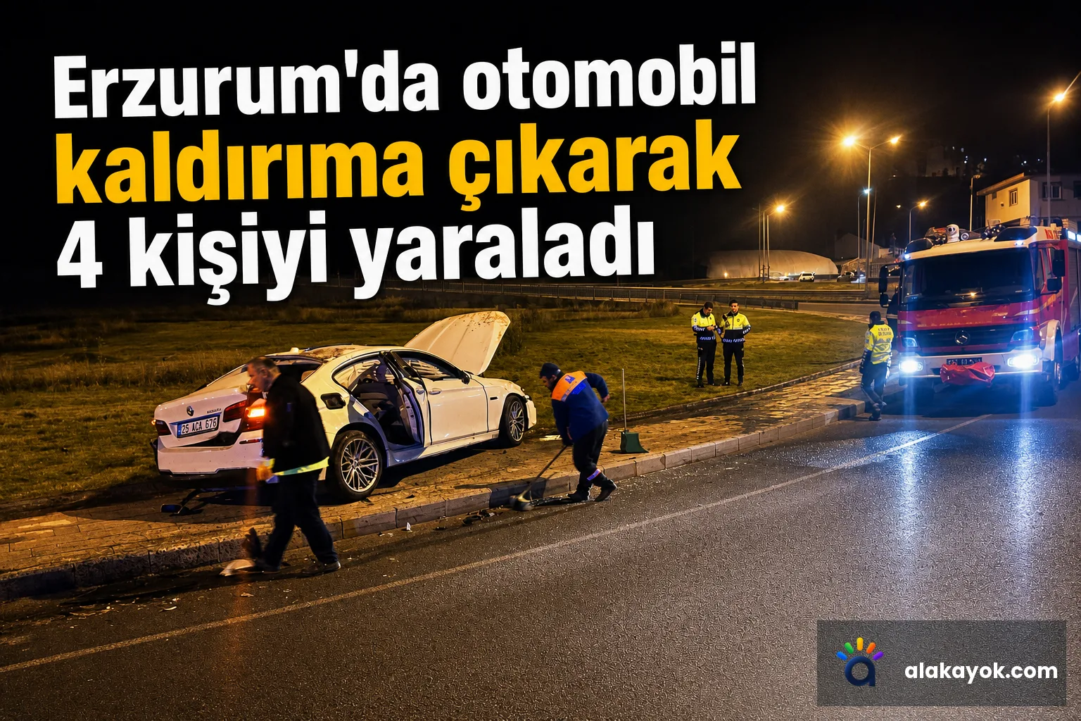 Erzurum'da otomobil kaldırıma çıkarak 4 kişiyi yaraladı