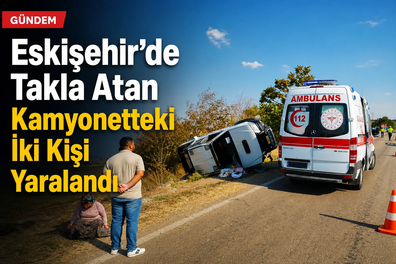 Eskişehir'de Takla Atan Kamyonetteki İki Kişi Yaralandı