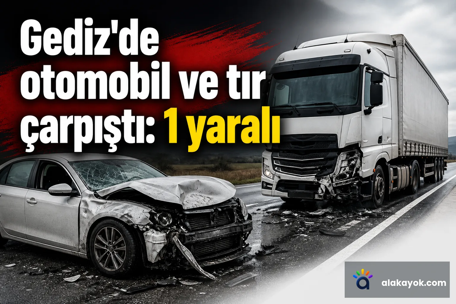 Gediz'de otomobil ve tır çarpıştı: 1 yaralı