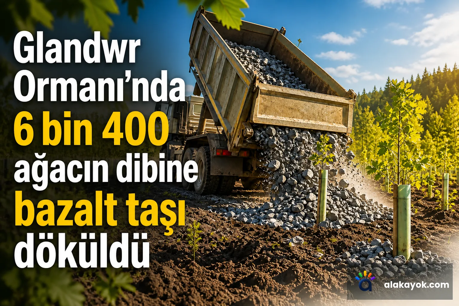 Glandwr Ormanı'nda 6 bin 400 ağacın dibine bazalt taşı döküldü