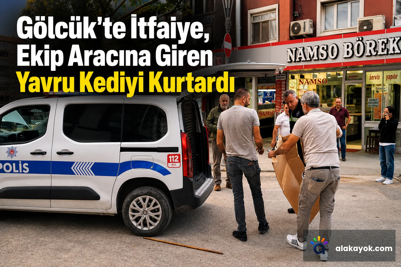 Gölcük'te İtfaiye, Ekip Aracına Giren Yavru Kediyi Kurtardı
