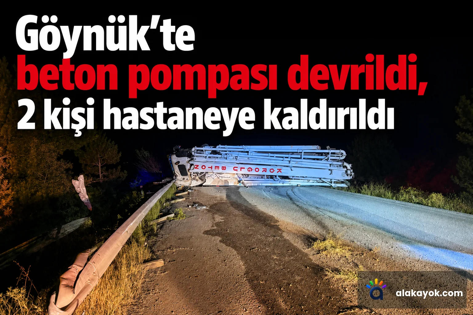 Göynük'te beton pompası devrildi, 2 kişi hastaneye kaldırıldı