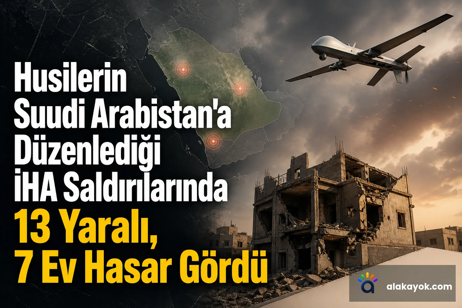 Husilerin Suudi Arabistan'a Düzenlediği İHA Saldırılarında 13 Yaralı, 7 Ev Hasar Gördü