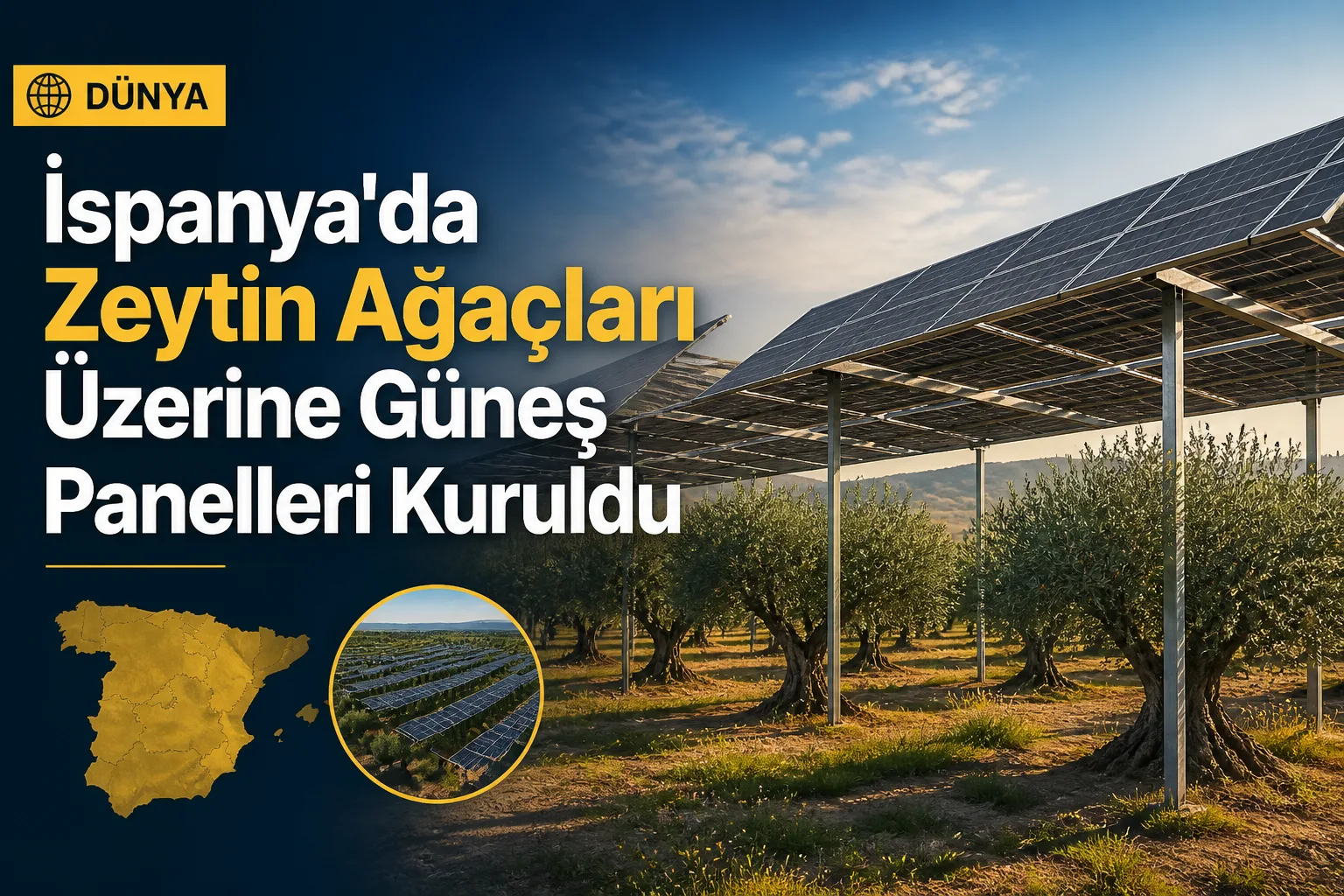 İspanya'da Zeytin Ağaçları Üzerine Güneş Panelleri Kuruldu