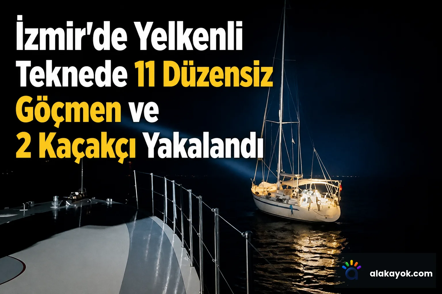 İzmir'de Yelkenli Teknede 11 Düzensiz Göçmen ve 2 Kaçakçı Yakalandı