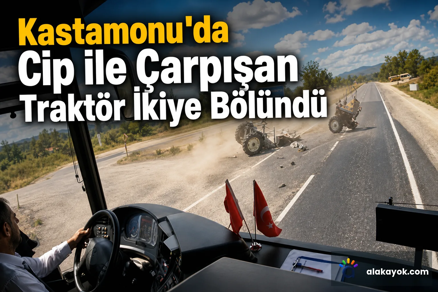 Kastamonu'da Cip ile Çarpışan Traktör İkiye Bölündü