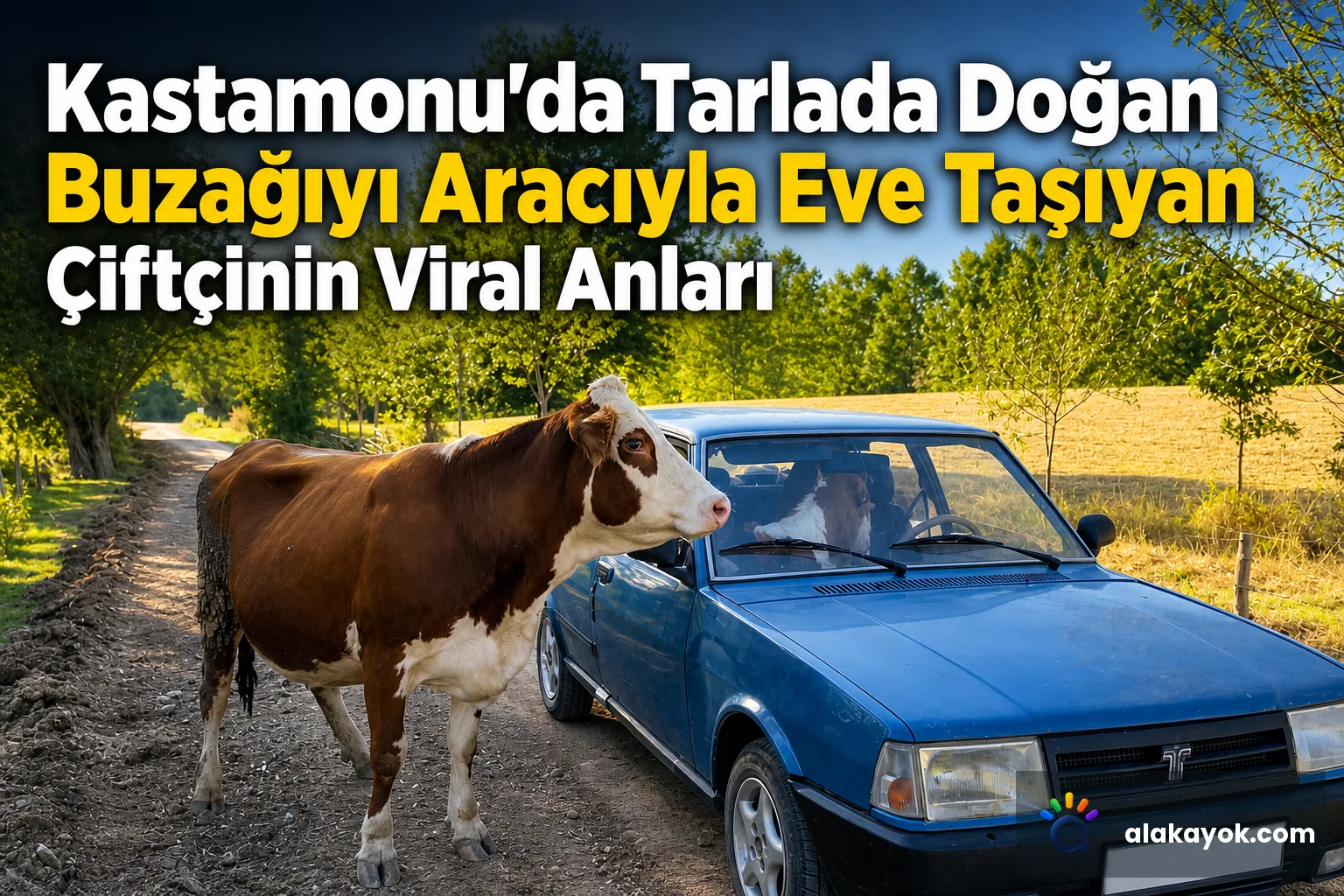 Kastamonu'da Tarlada Doğan Buzağıyı Aracıyla Eve Taşıyan Çiftçinin Viral Anları
