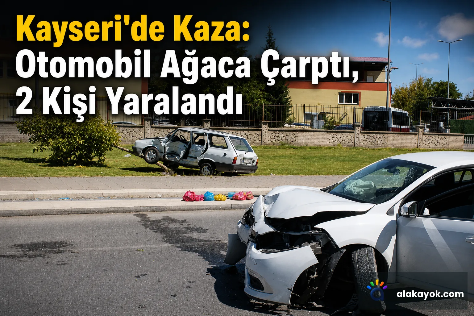 Kayseri'de Kaza: Otomobil Ağaca Çarptı, 2 Kişi Yaralandı