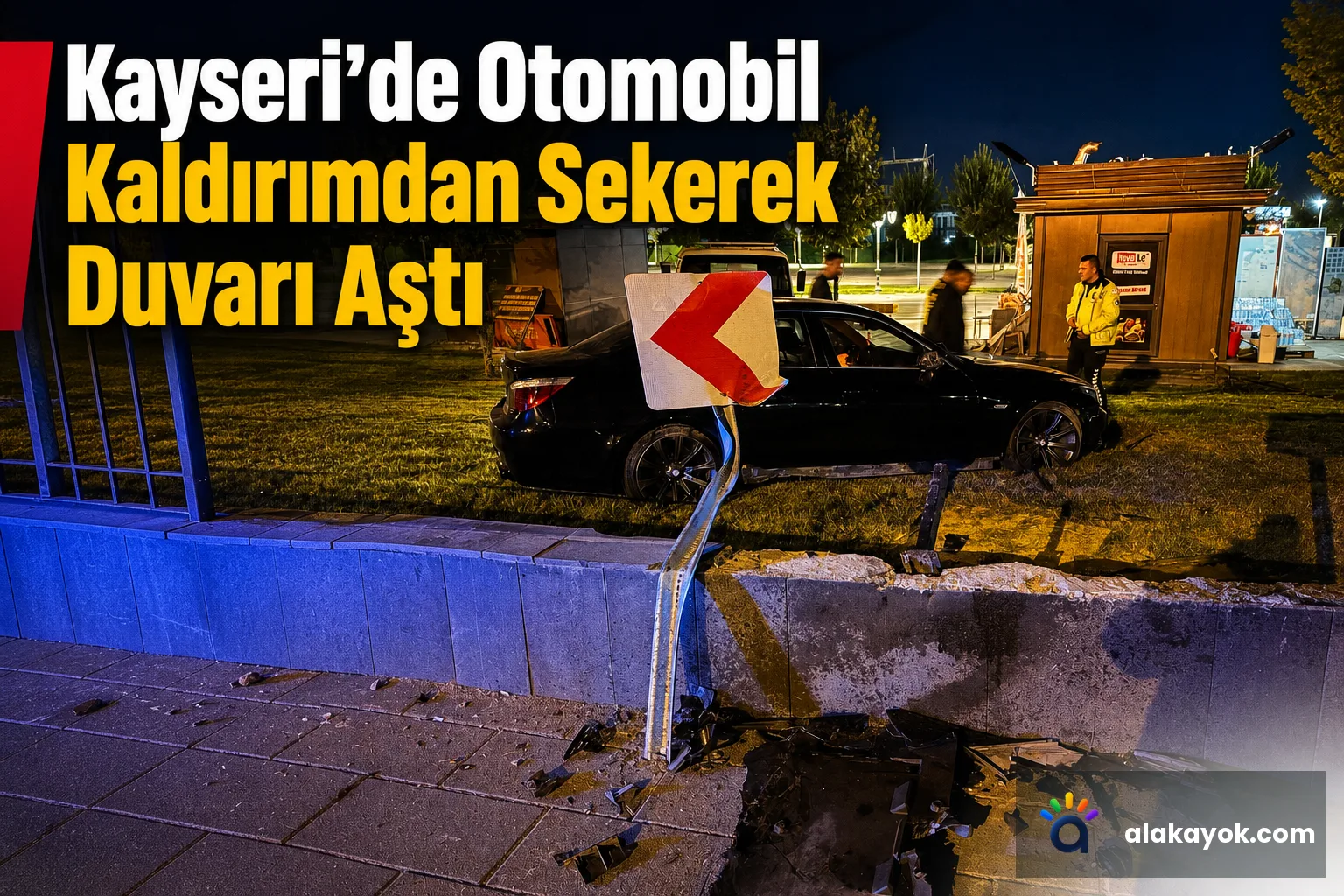 Kayseri'de Otomobil Kaldırımdan Sekerek Duvarı Aştı