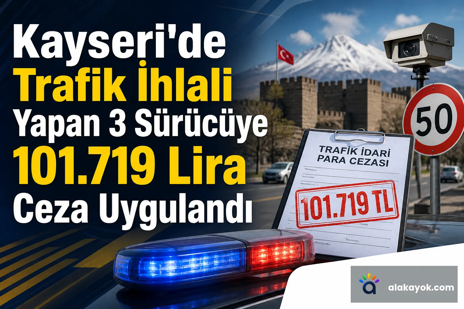 Kayseri'de Trafik İhlali Yapan 3 Sürücüye 101.719 Lira Ceza Uygulandı