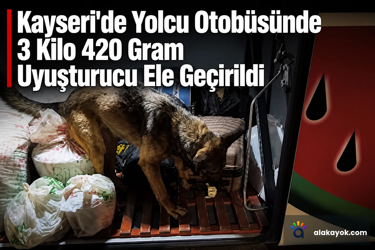 Kayseri'de Yolcu Otobüsünde 3 Kilo 420 Gram Uyuşturucu Ele Geçirildi
