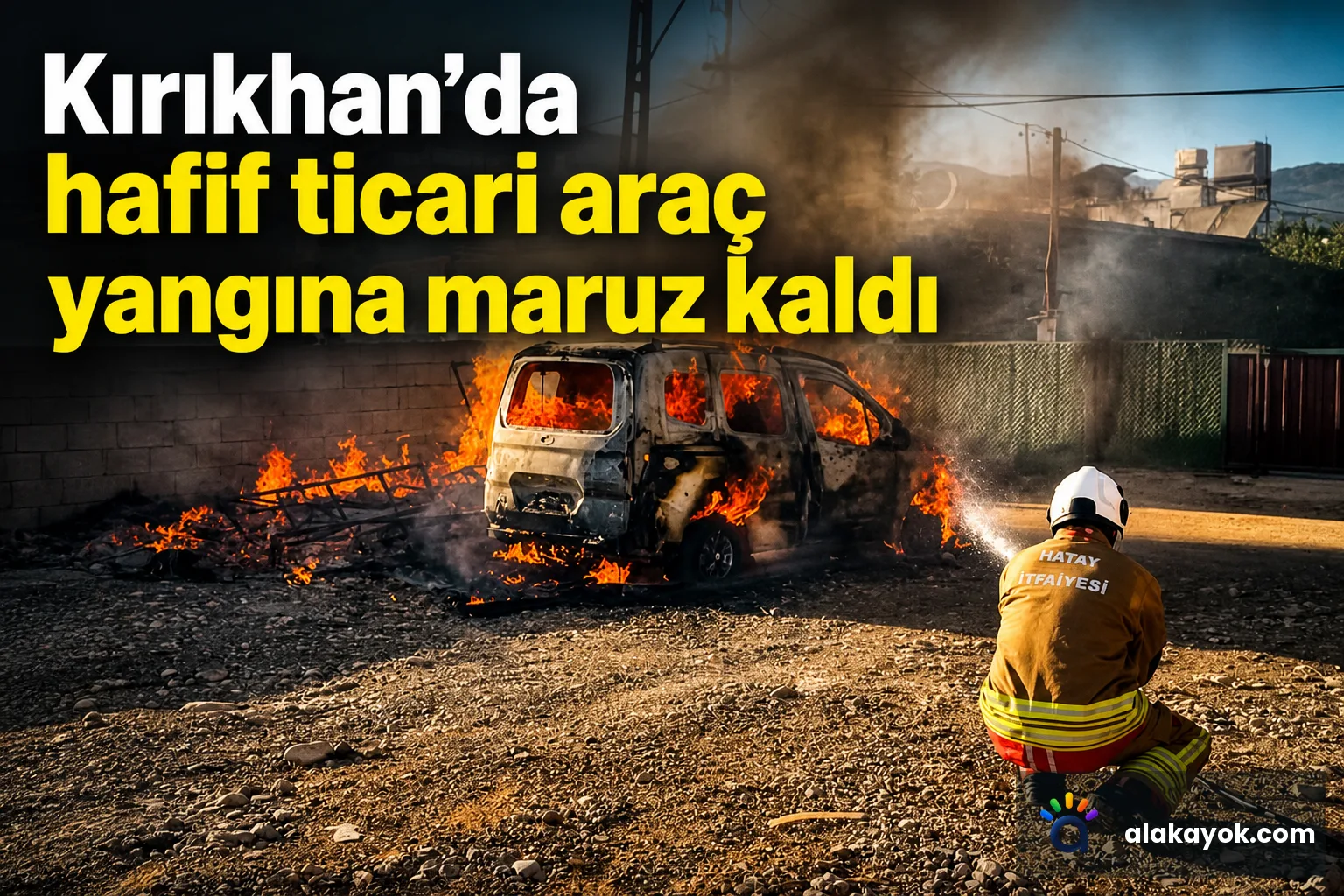 Kırıkhan'da hafif ticari araç yangına maruz kaldı
