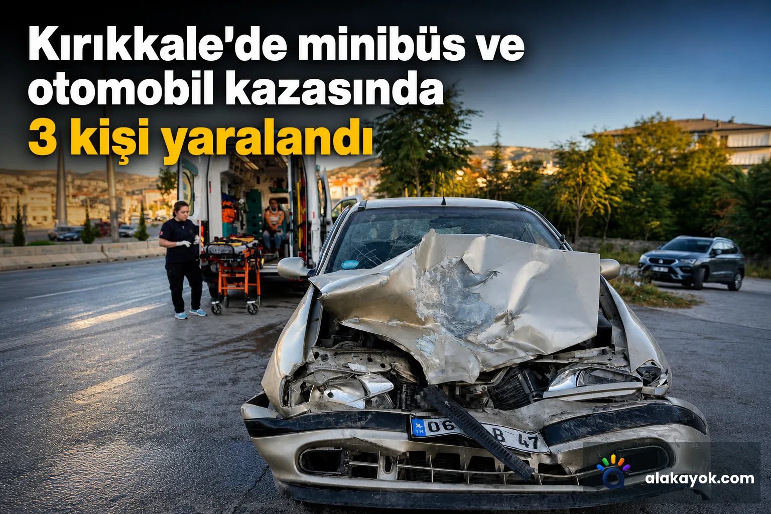 Kırıkkale'de minibüs ve otomobil kazasında 3 kişi yaralandı