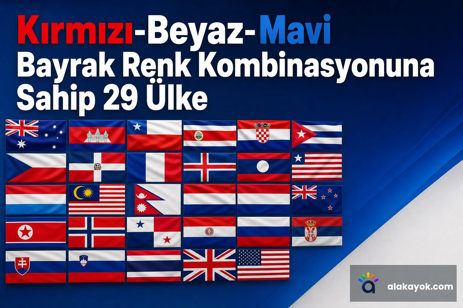Kırmızı-Beyaz-Mavi Bayrak Renk Kombinasyonuna Sahip 29 Ülke