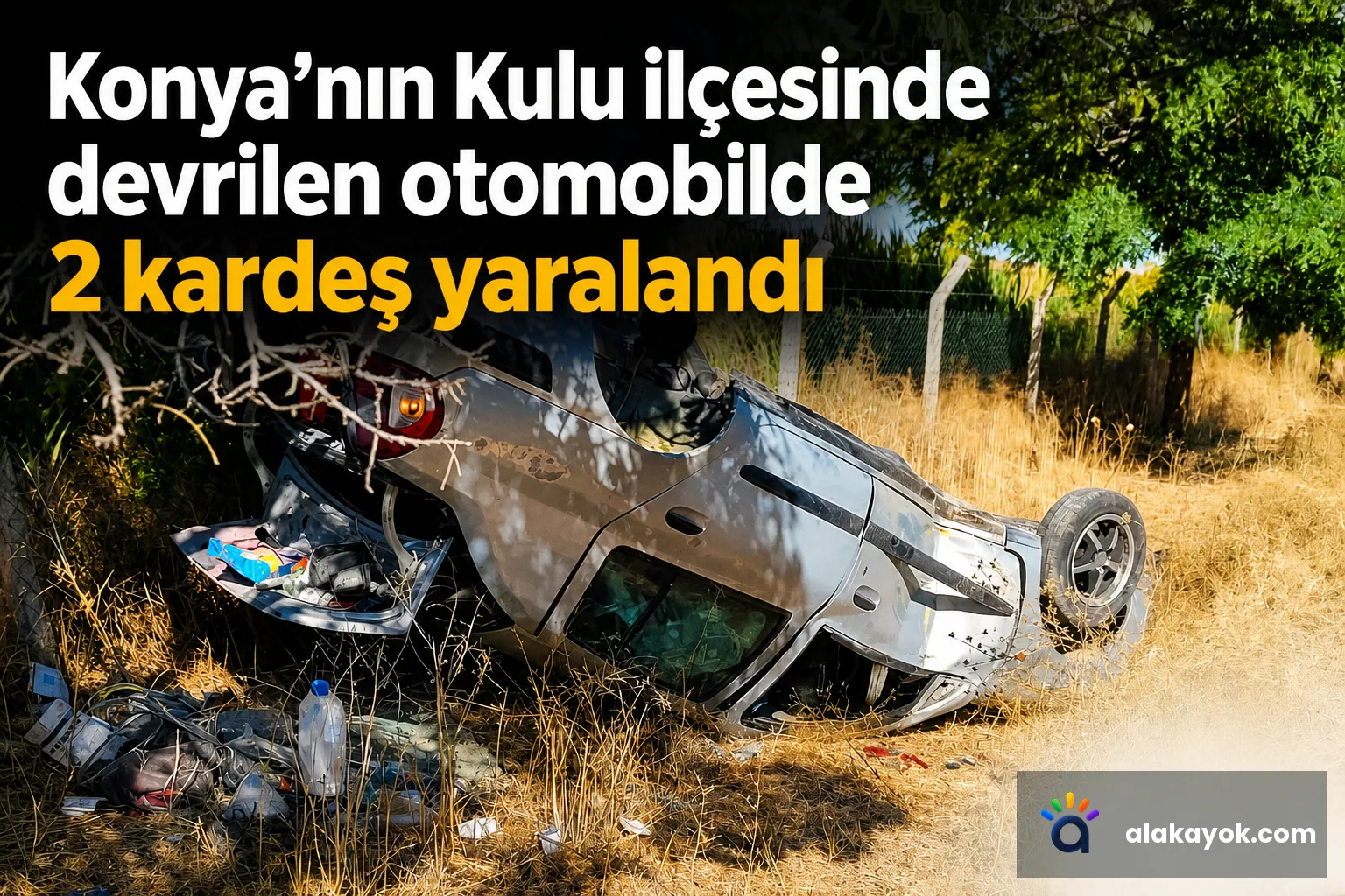 Konya'nın Kulu ilçesinde devrilen otomobilde 2 kardeş yaralandı