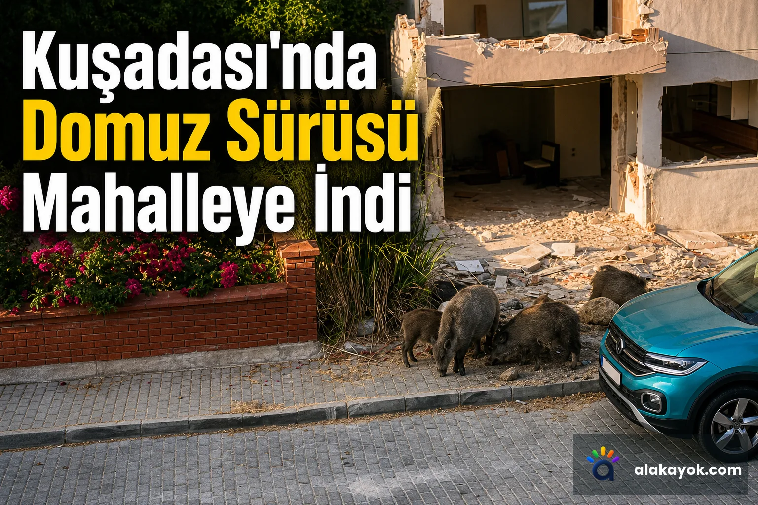 Kuşadası'nda Domuz Sürüsü Mahalleye İndi