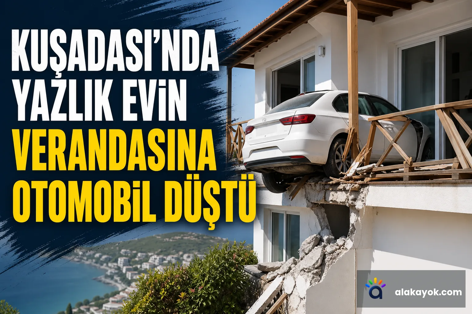 Kuşadası'nda Yazlık Evin Verandasına Otomobil Düştü
