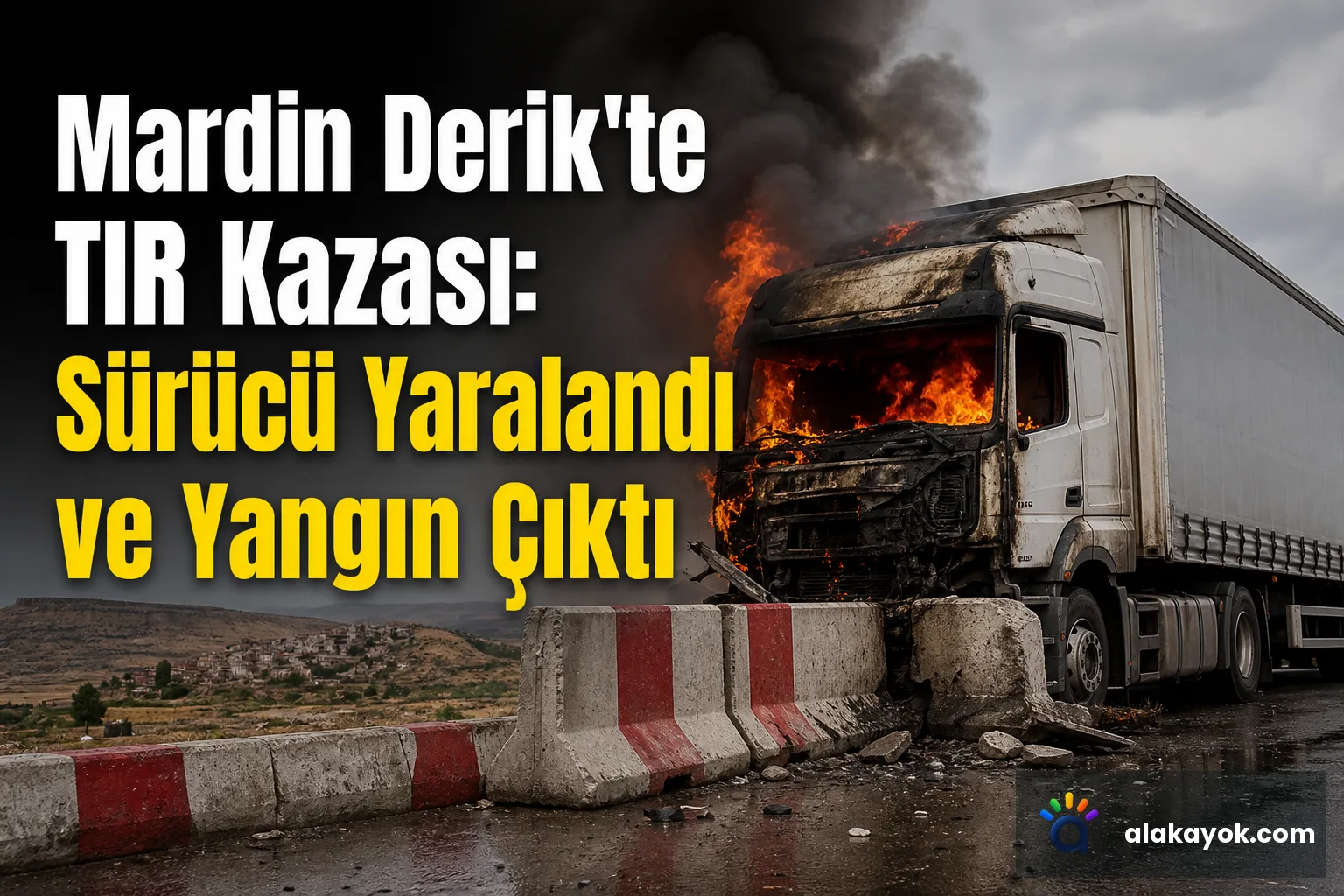 Mardin Derik'te TIR Kazası: Sürücü Yaralandı ve Yangın Çıktı