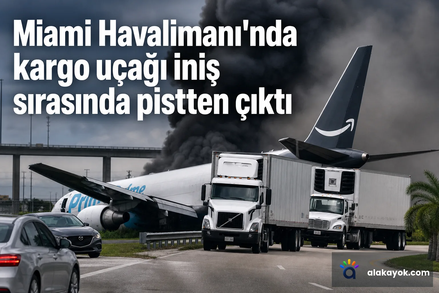 Miami Havalimanı'nda kargo uçağı iniş sırasında pistten çıktı