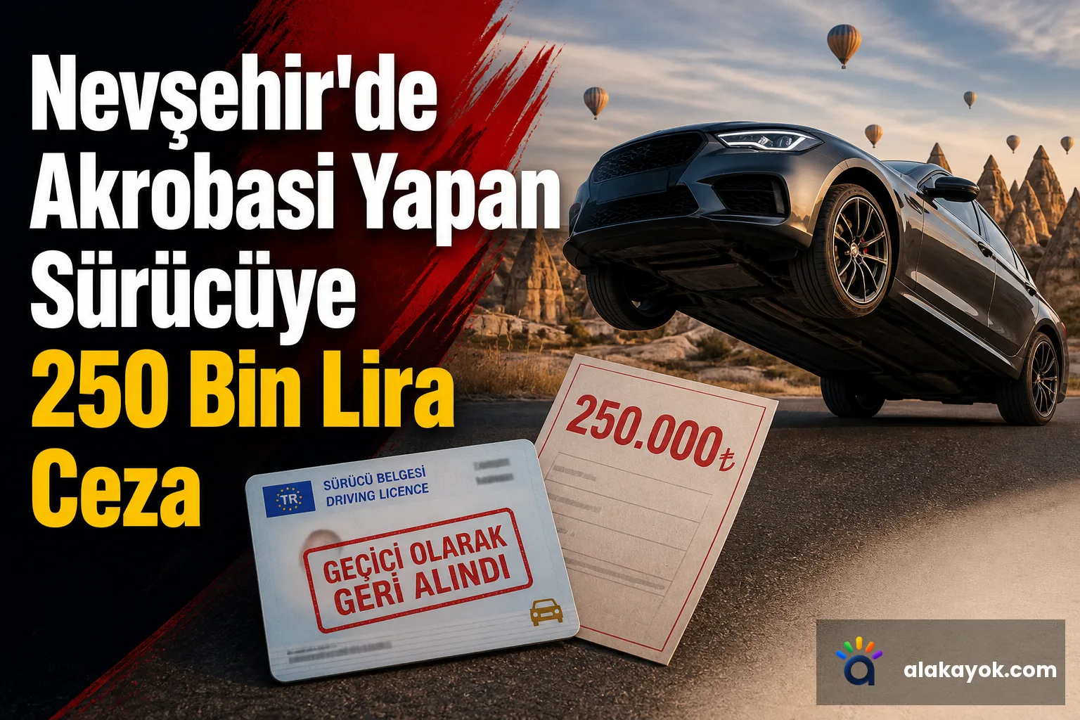Nevşehir'de Akrobasi Yapan Sürücüye 250 Bin Lira Ceza