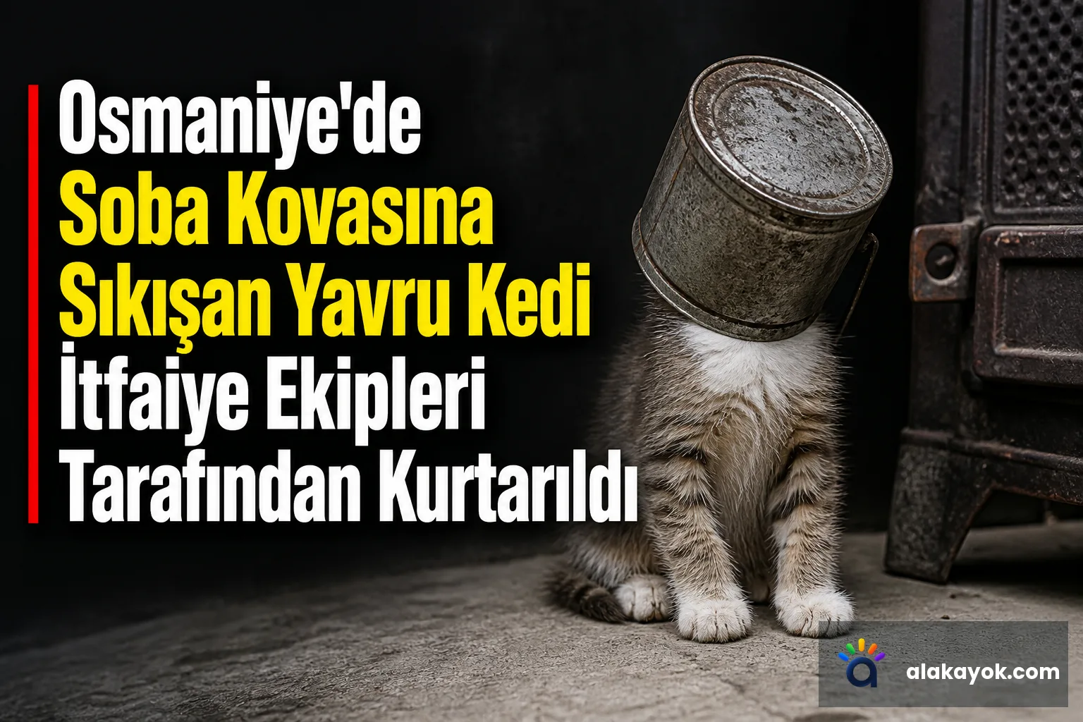Osmaniye'de Soba Kovasına Sıkışan Yavru Kedi İtfaiye Ekipleri Tarafından Kurtarıldı