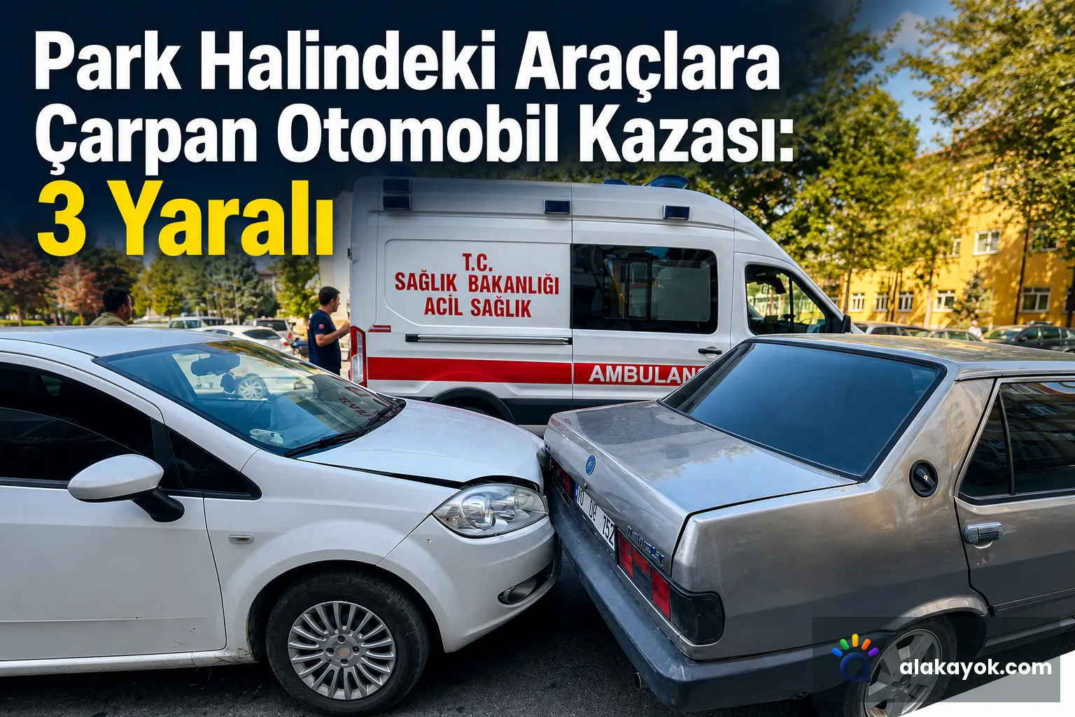 Park Halindeki Araçlara Çarpan Otomobil Kazası: 3 Yaralı