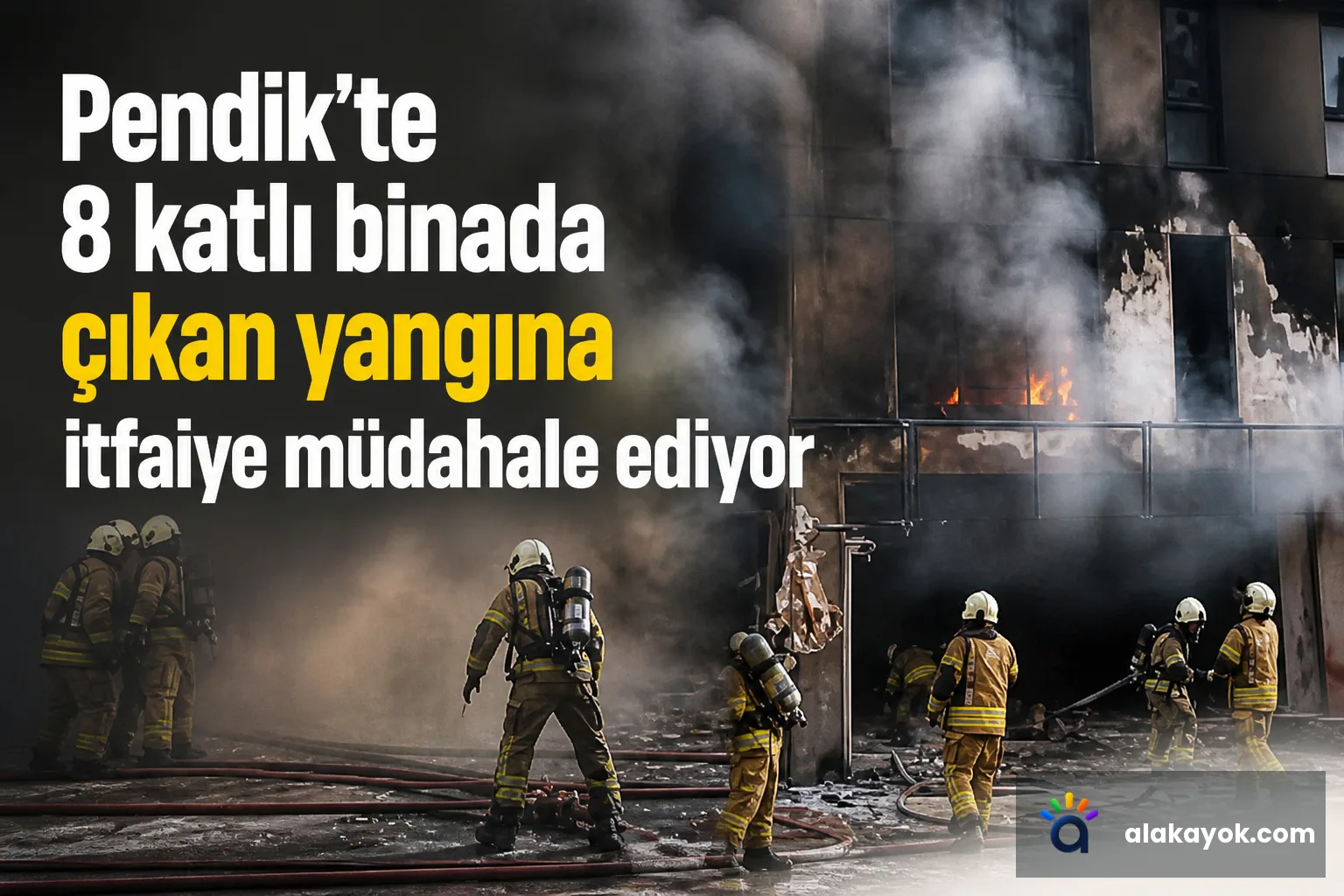 Pendik'te 8 katlı binada çıkan yangına itfaiye müdahale ediyor