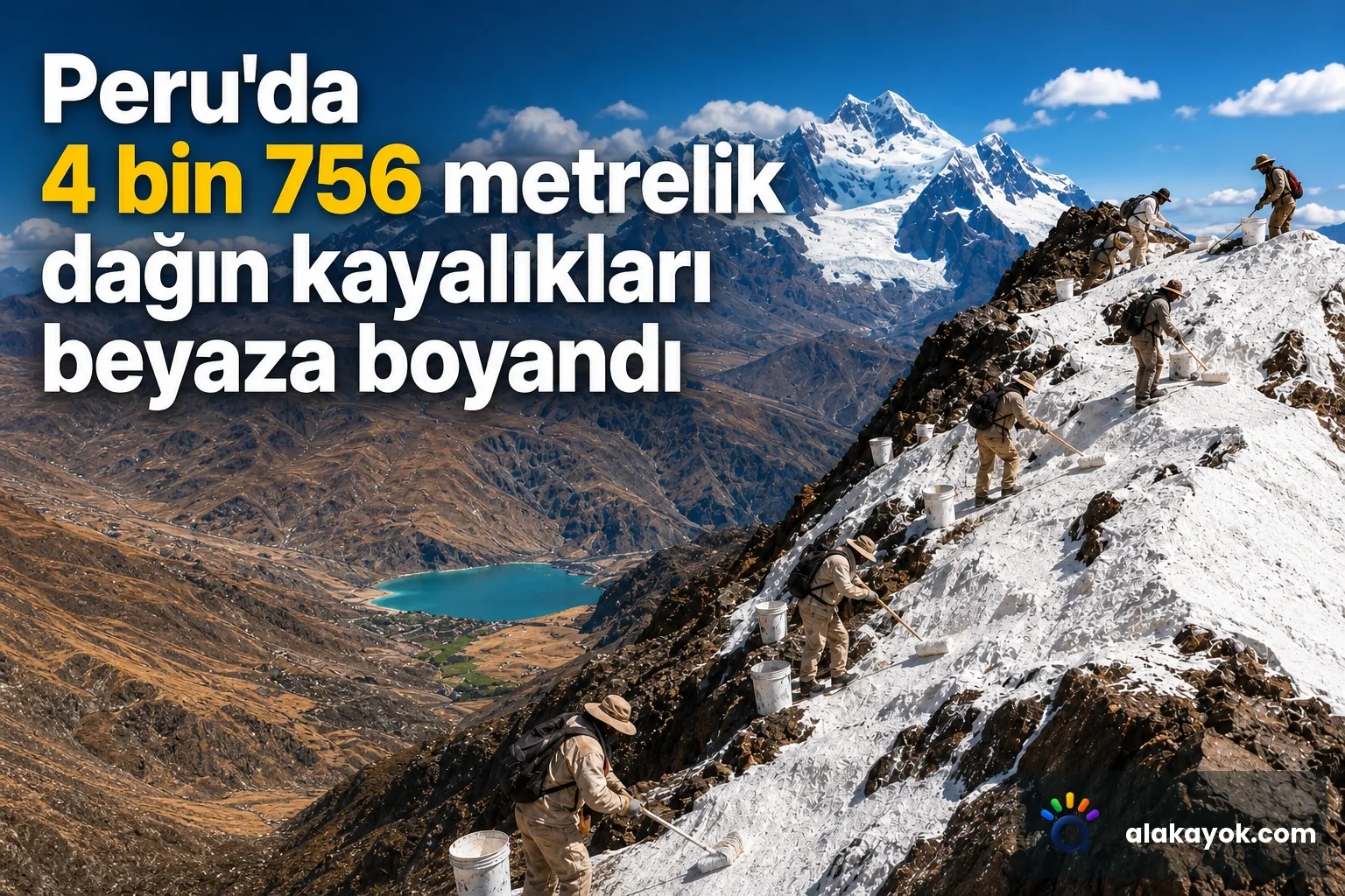 Peru'da 4 bin 756 metrelik dağın kayalıkları beyaza boyandı