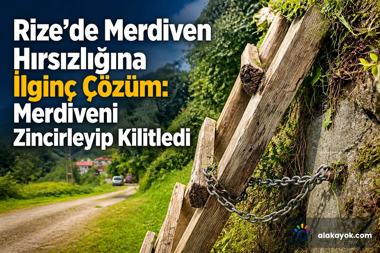 Rize'de Merdiven Hırsızlığına İlginç Çözüm: Merdiveni Zincirleyip Kilitledi