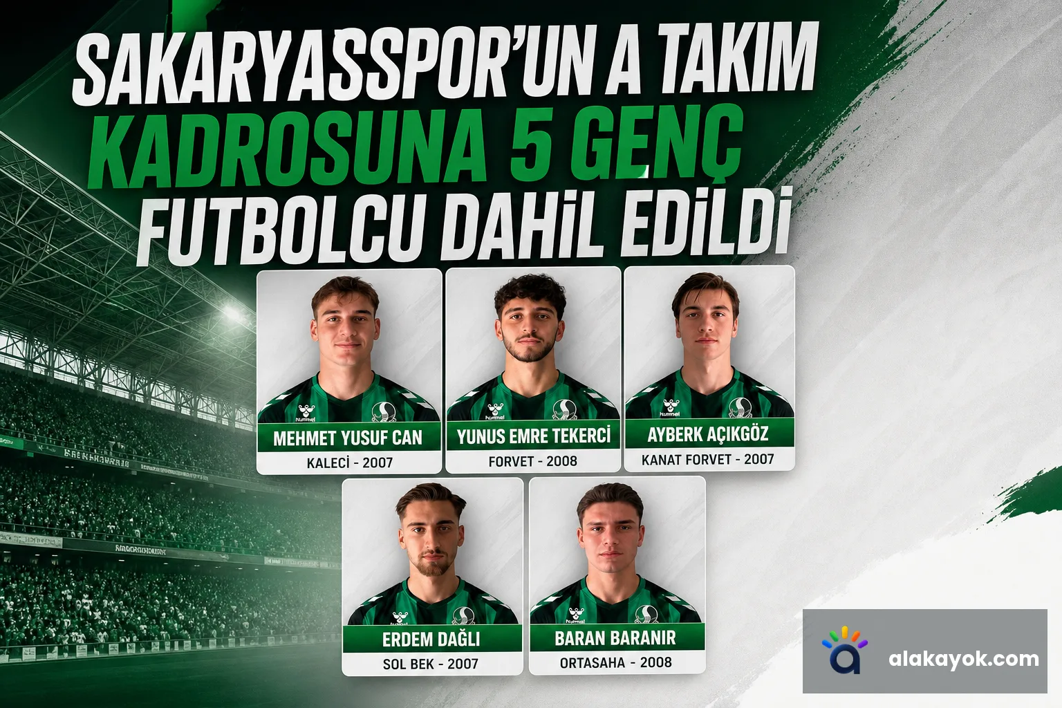 Sakaryaspor'un A Takım Kadrosuna 5 Genç Futbolcu Dahil Edildi