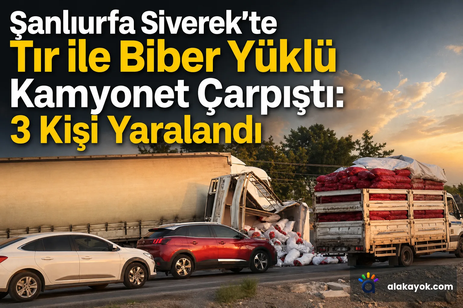 Şanlıurfa Siverek'te Tır ile Biber Yüklü Kamyonet Çarpıştı: 3 Kişi Yaralandı