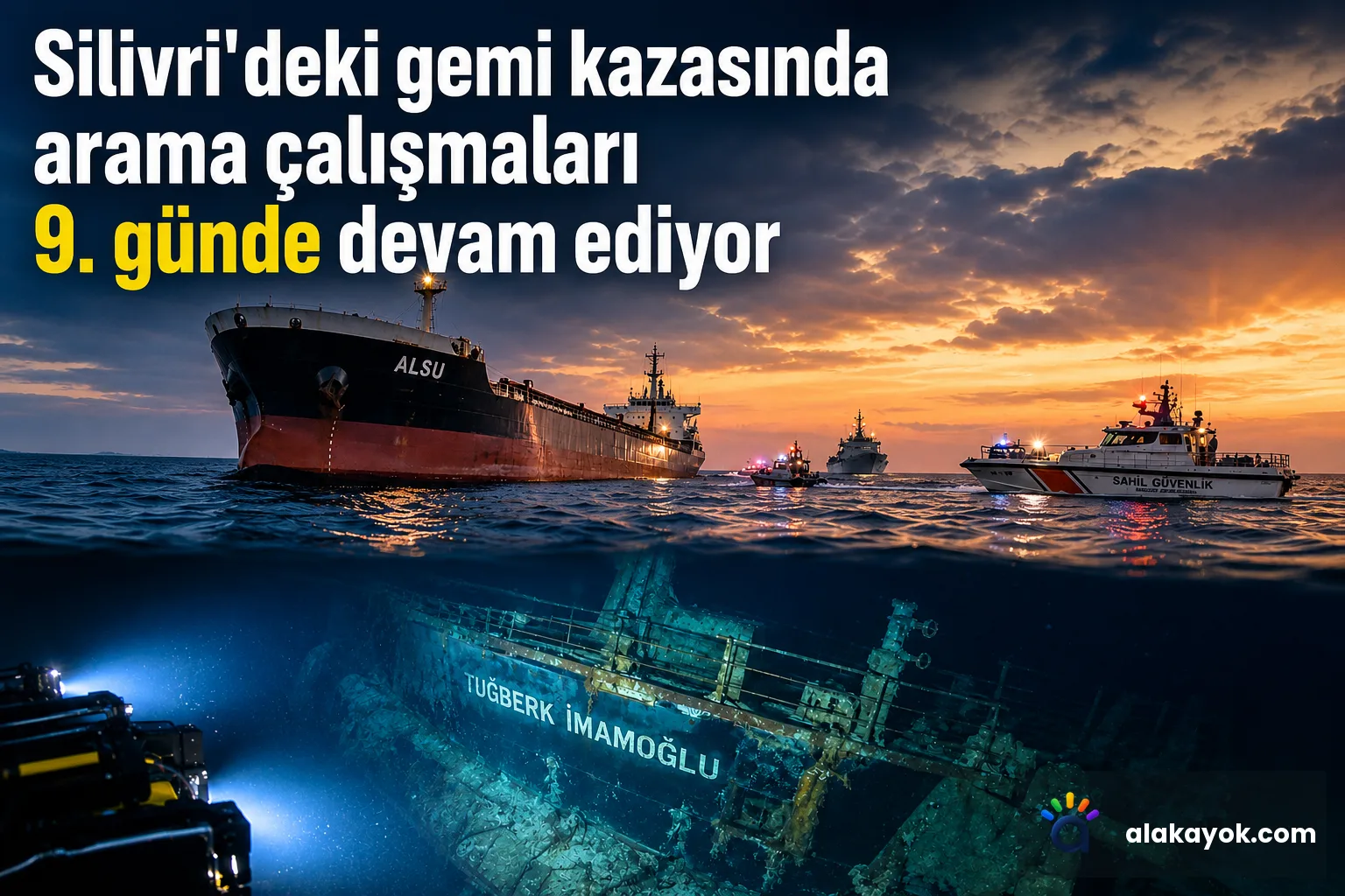 Silivri'deki gemi kazasında arama çalışmaları 9. günde devam ediyor