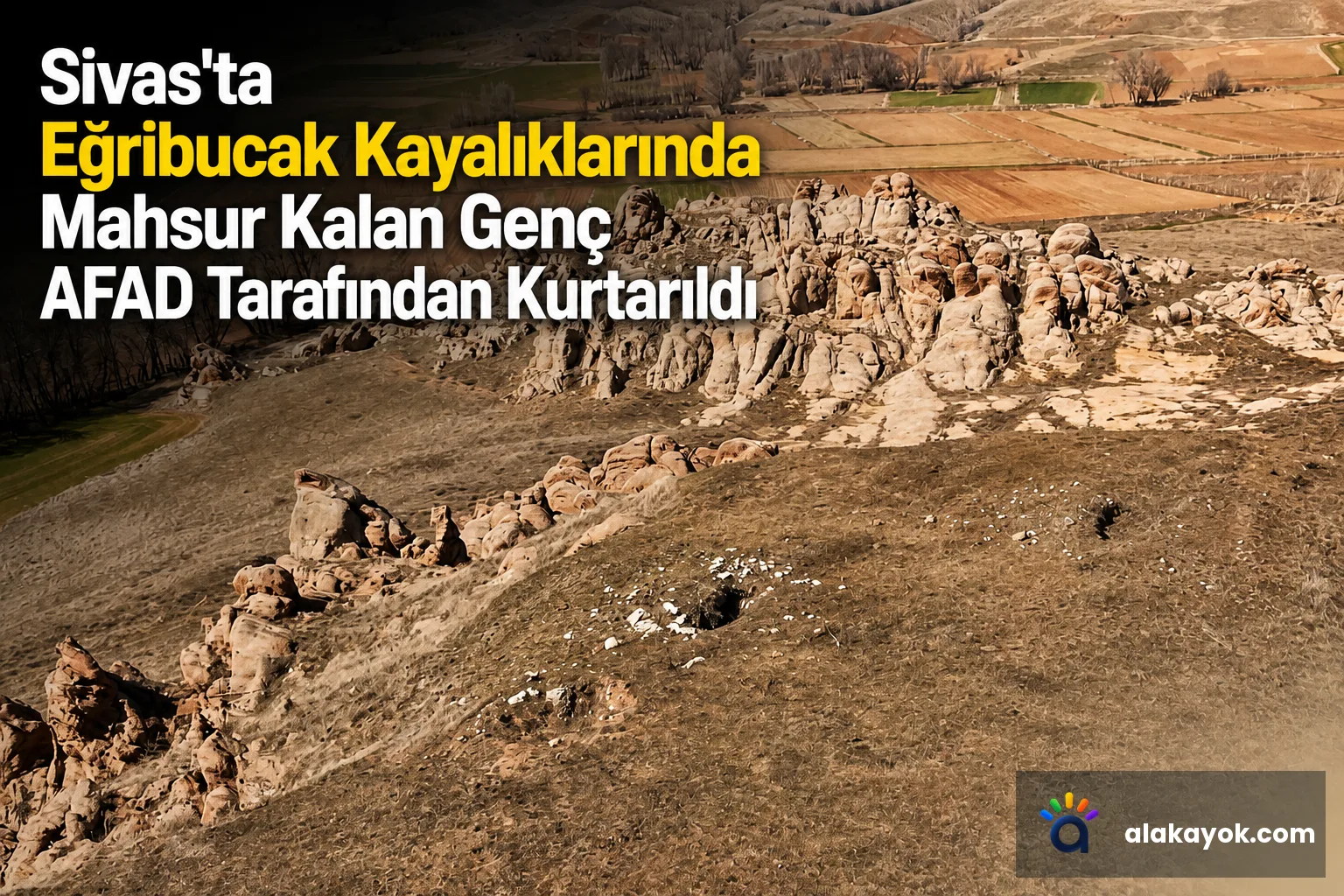 Sivas'ta Eğribucak Kayalıklarında Mahsur Kalan Genç AFAD Tarafından Kurtarıldı