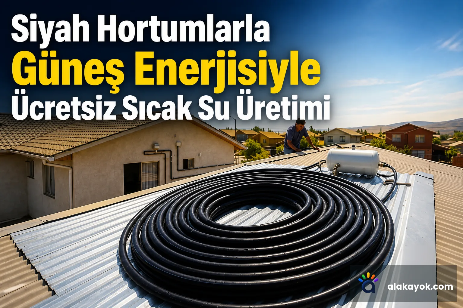 Siyah Hortumlarla Güneş Enerjisiyle Ücretsiz Sıcak Su Üretimi