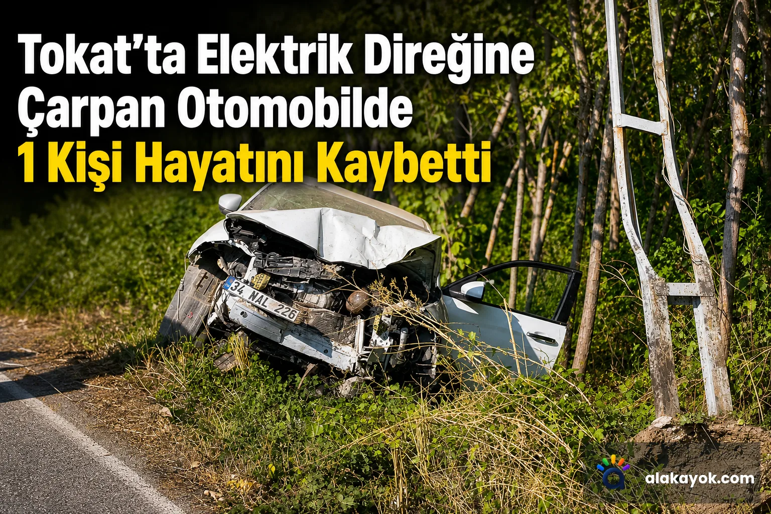 Tokat’ta Elektrik Direğine Çarpan Otomobilde 1 Kişi Hayatını Kaybetti